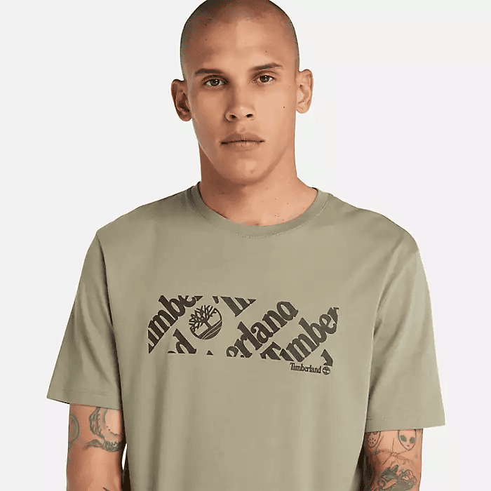 Timberland Men\'s Short Sleeve Linear Logo Print T-Shirt